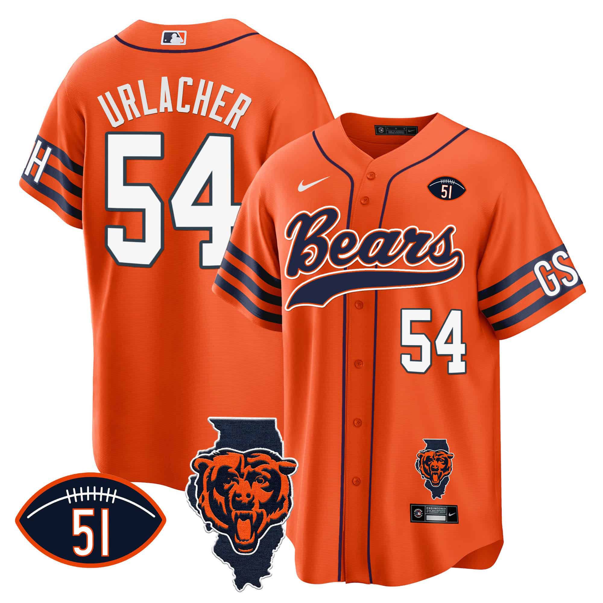 Men Chicago Bears #54 Urlacher Orange 2024 Nike Patch Baseball NFL Jersey->indianapolis colts->NFL Jersey